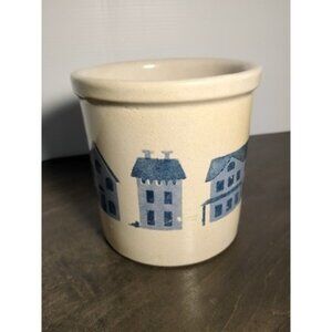 Vintage RRP Co. Off-White Crock with 3 Blue Houses Robinson Ransbottom